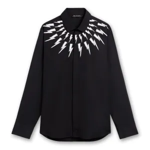 Holiday Outfit Style Sun Protection Neil Barrett - Fair-Isle Thunderbolt Shirt in Black