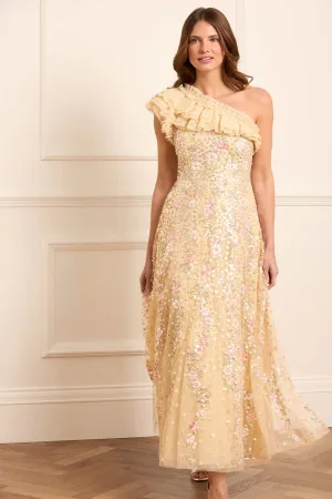 Air Beauty Chic Rhythm Confetti One-Shoulder Ankle Gown