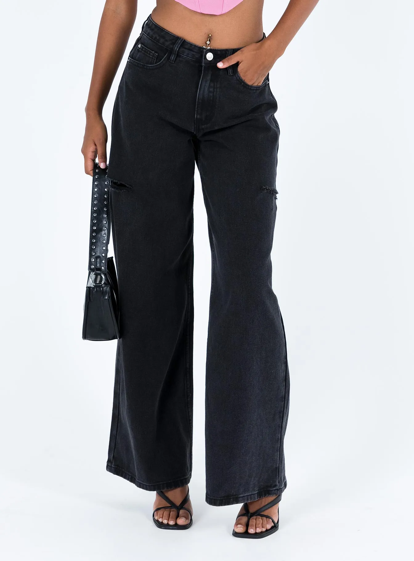 Simple Detail Hauge Wide Leg Jeans Washed Black