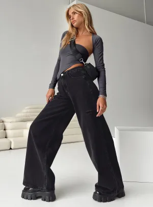 Hauge Wide Leg Jeans Washed Black No Gap Waistband Sunny Vibes Vibrant Relaxed Style