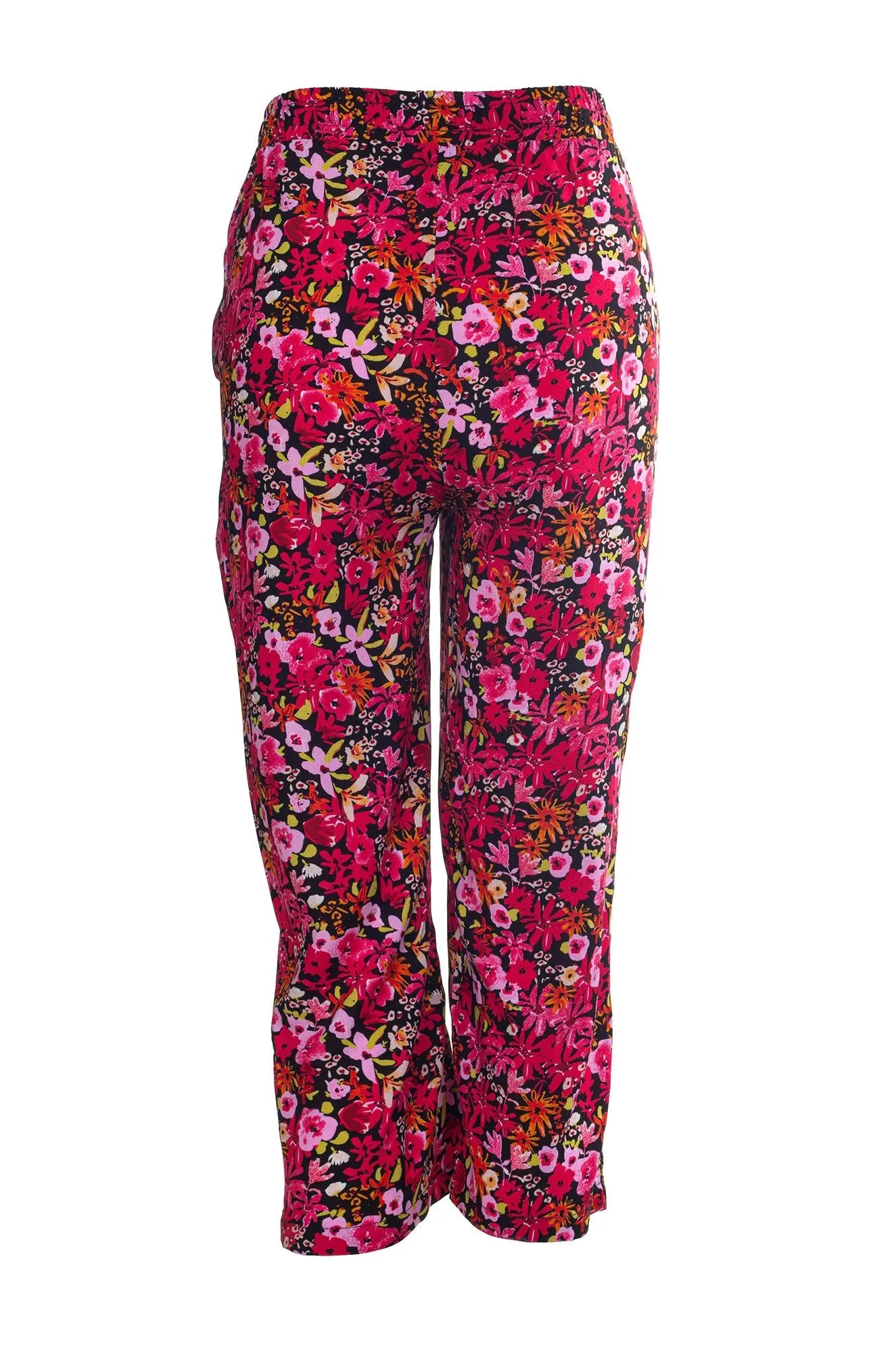 relaxed shape Fashion Comfort Wear Printed Rayon Mid Calf Pants | Pink Blooms | 7333A1