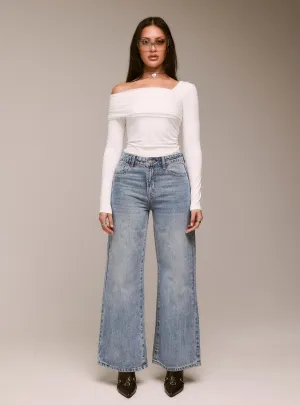 Basic Style Cat Relaxed Rigid Wide Leg Jean Angel Blue