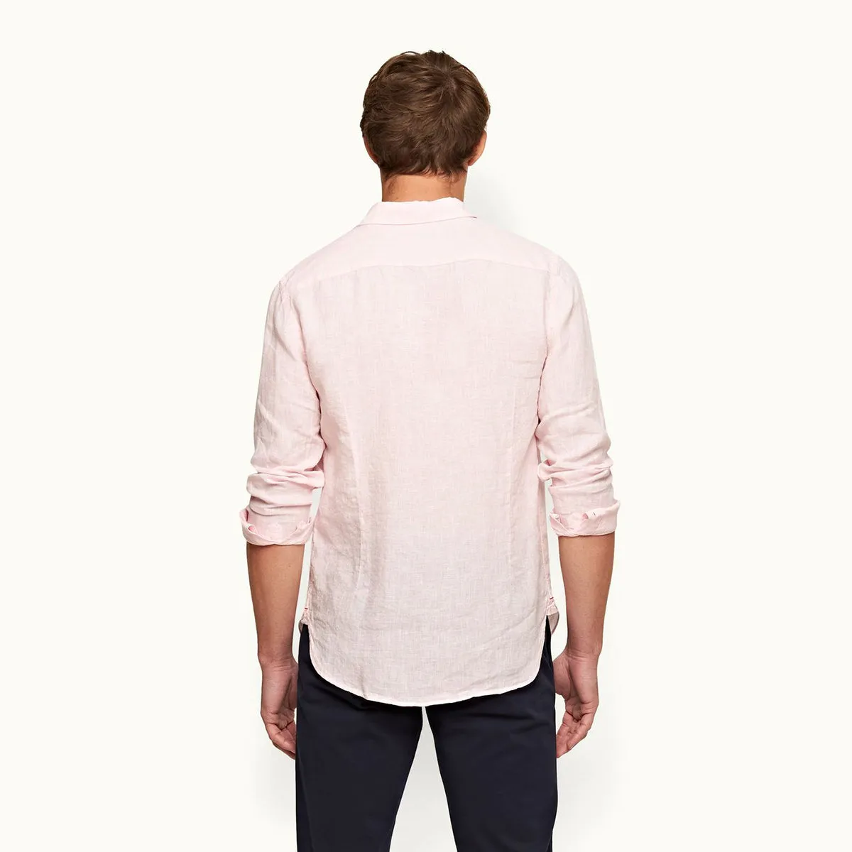 Orlebar Brown - Giles Linen TF Shirt in Pale Pink/White Everyday Layering Sophisticated Casual