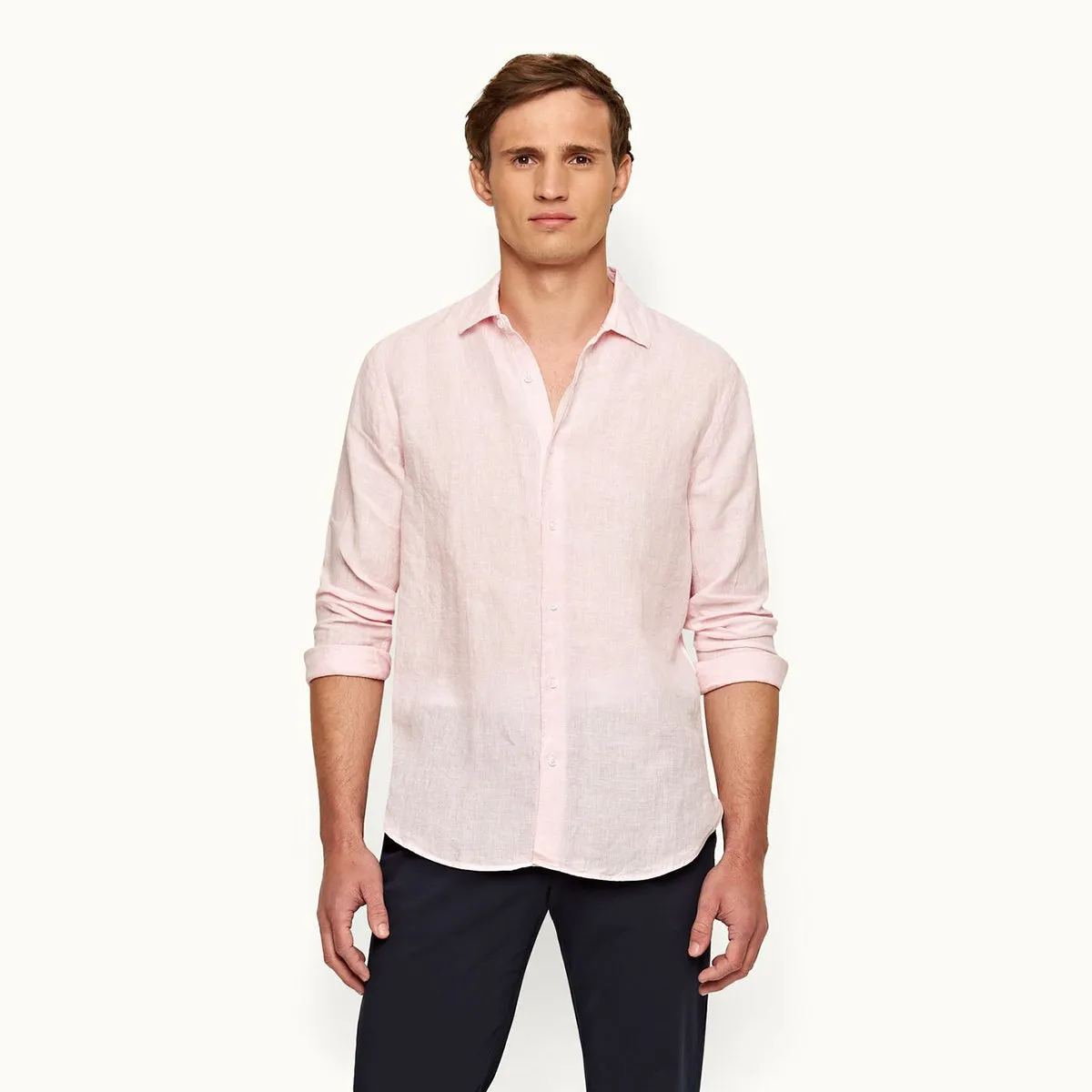 Orlebar Brown - Giles Linen TF Shirt in Pale Pink/White Light Comfort Style