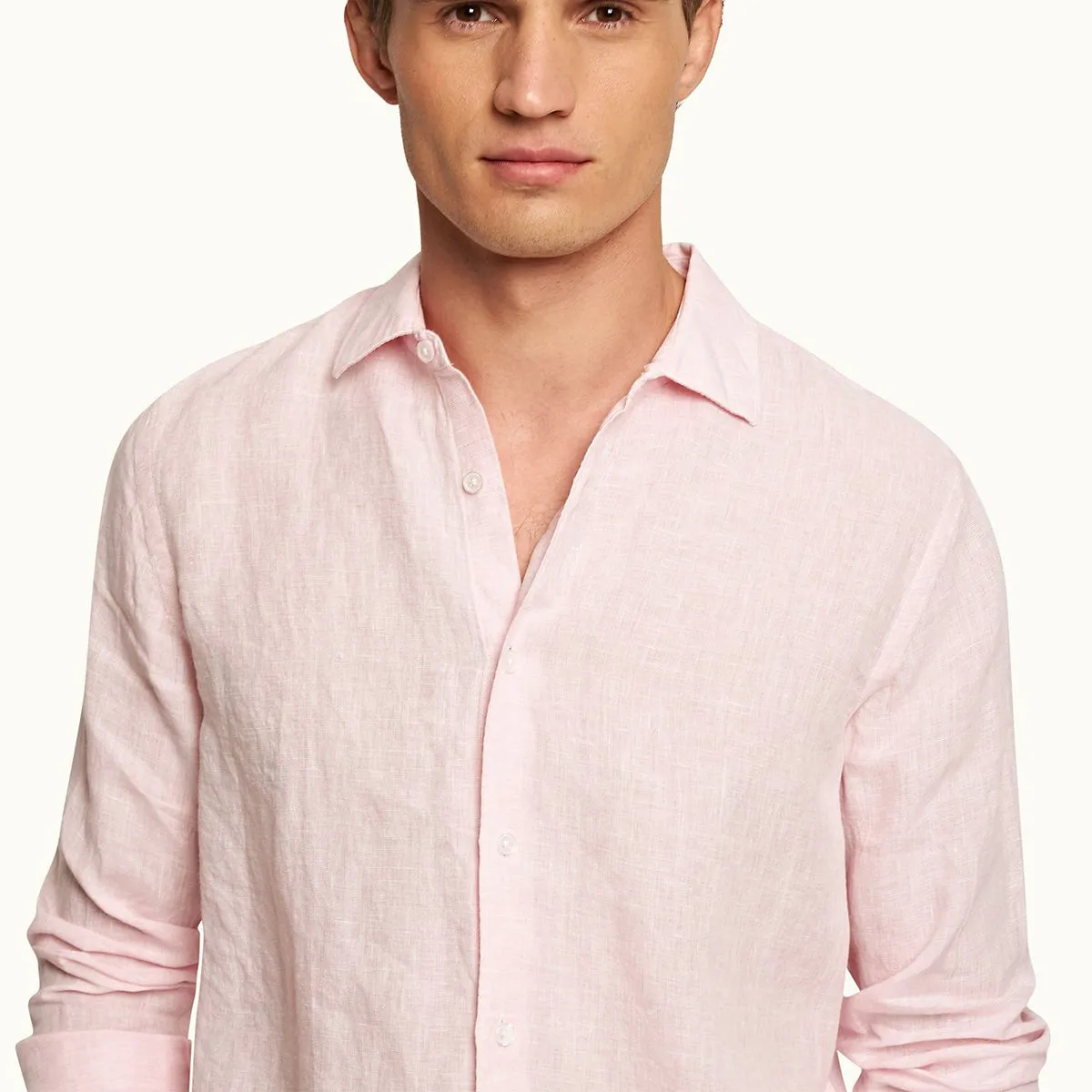 Comfy Vibe Orlebar Brown - Giles Linen TF Shirt in Pale Pink/White