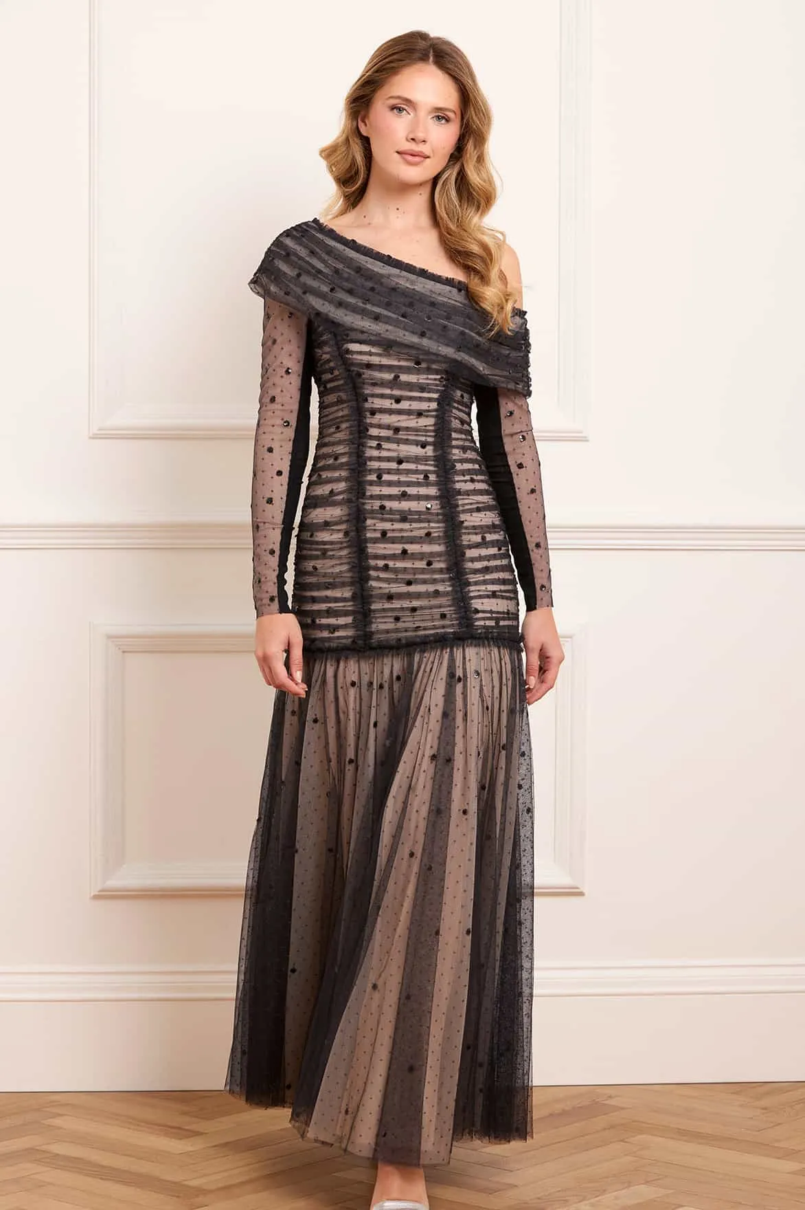 Gigi Dot One-Shoulder Rouched Gown Day Chic Smart and Sleek