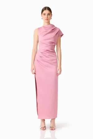 Airy Weave DoubleLayeredMaterial Coralie Maxi Gown in Pink