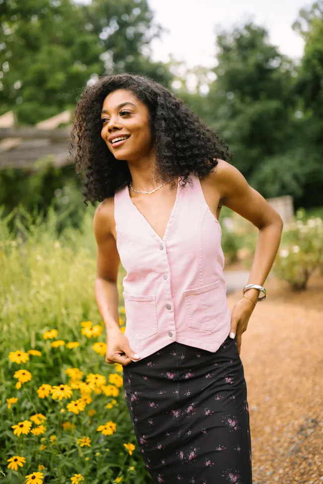 EcoFriendlyInsulation Beneath The Moon Pink Stretch Denim Vest SALE