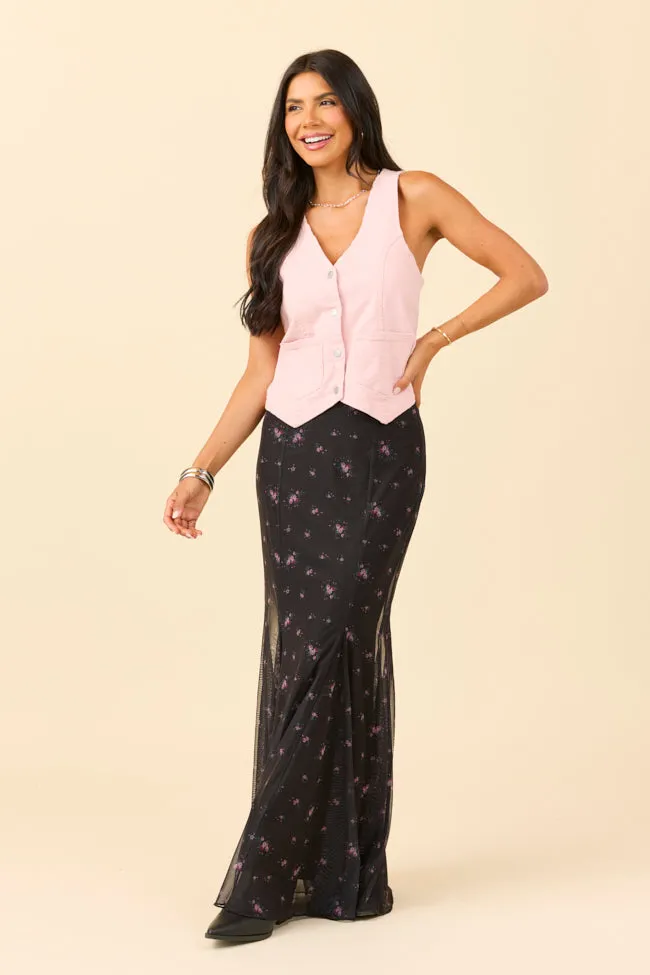 Beneath The Moon Pink Stretch Denim Vest SALE Clean Minimal Look