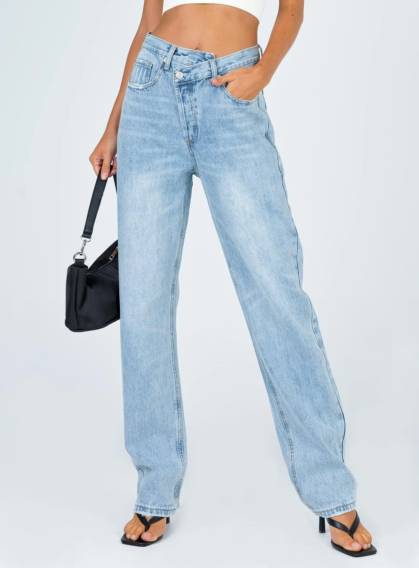 Balanced Wardrobe Holly Asymmetric Straight Leg Jean Light Wash Denim Petite