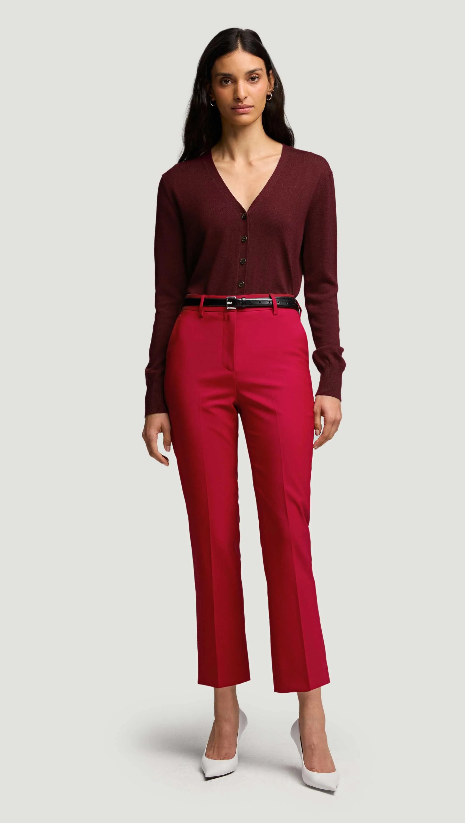 Mesh Lined Cropped Straight Leg Trouser in Seasonless Wool | Carmine