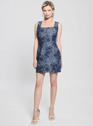 Blue Eden Jacquard Mini Denim Dress Stylish party wear Breathable-Lining