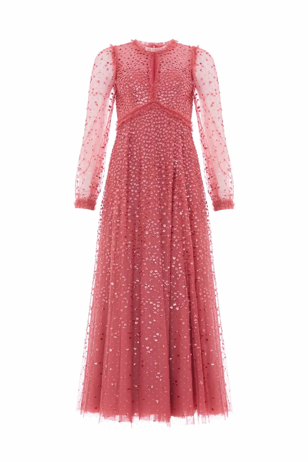 Quick Glam Dappled Sequin Long Sleeve Ankle Gown