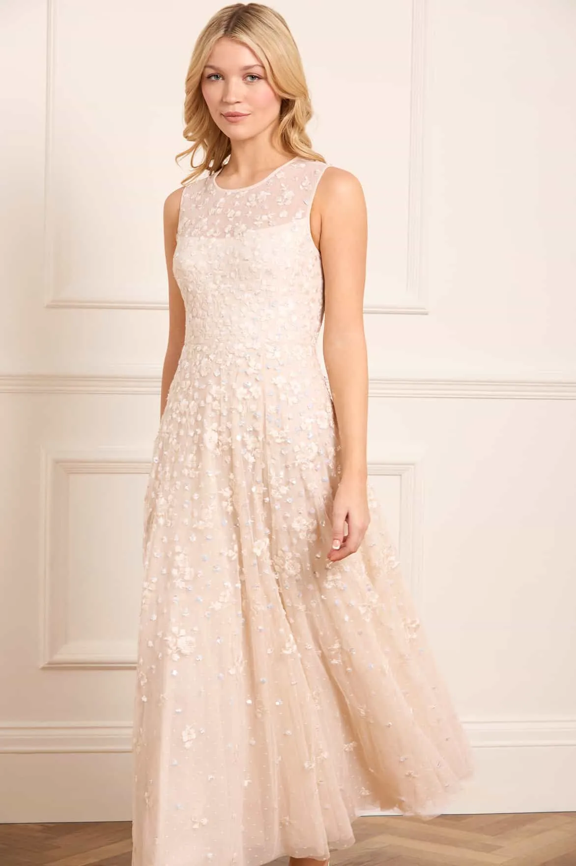 Satin Layers tailored look Dahlia Ditsy Short Cape Ankle Gown