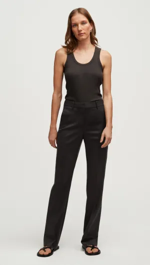 Straight Leg Trouser in Seasonless Wool | Smoke Breathable mesh lining