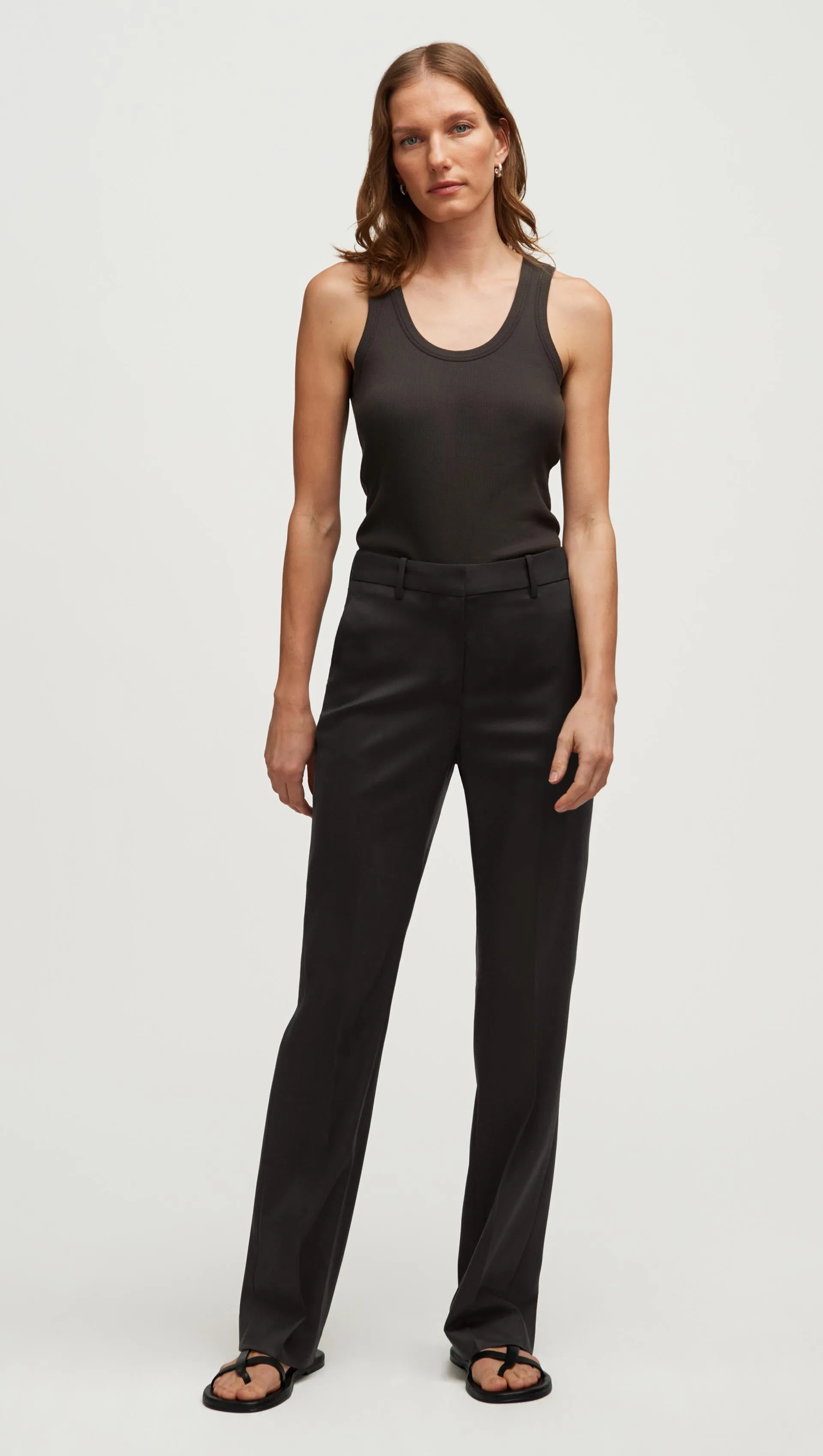 Straight Leg Trouser in Seasonless Wool | Smoke Base Layer Seam-Free