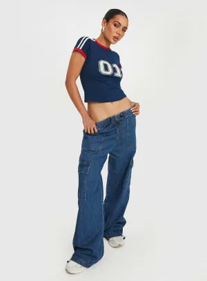 Stop & Stare Cargo Jeans Mid Wash Softened Fabric