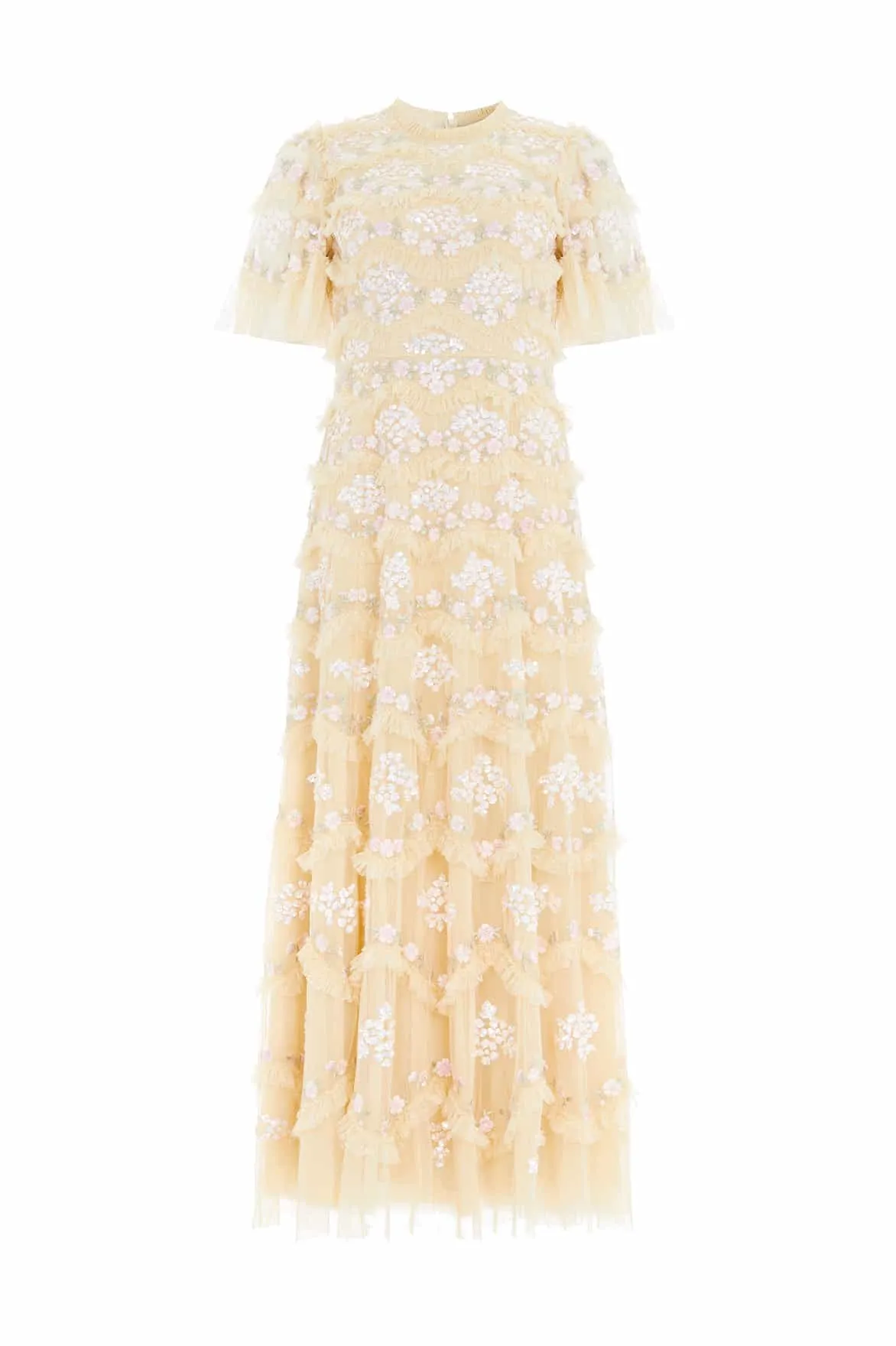 Refined Mood Sheer Panel Daisy Wave Ankle Gown