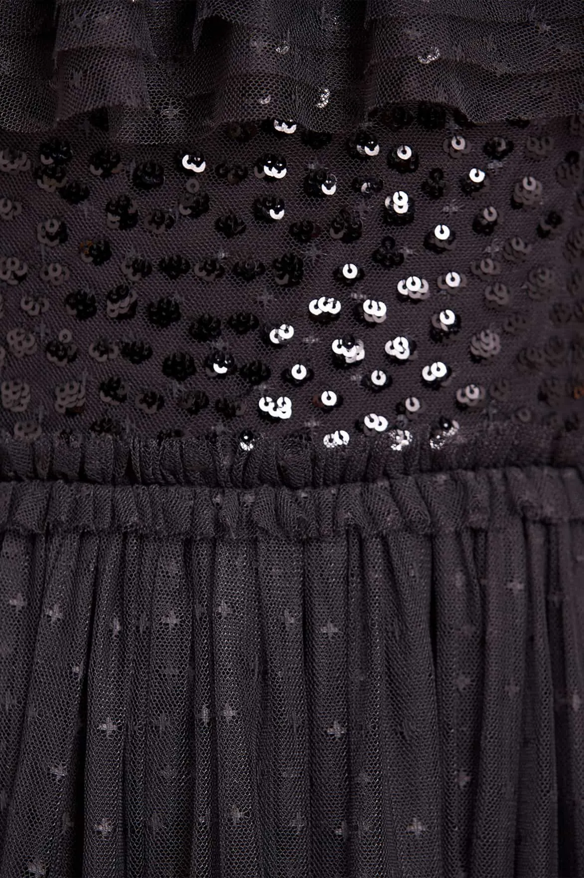 Dappled Sequin Bodice Off-Shoulder Ankle Gown Tailored Style