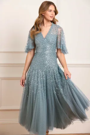 Dappled Sequin Cape Ankle Gown Summer Wardrobe