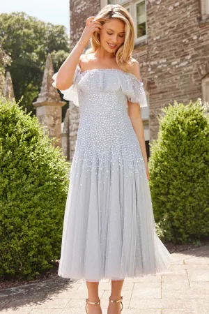 Dappled Sequin Off-Shoulder Ballerina Dress Neutral Layer