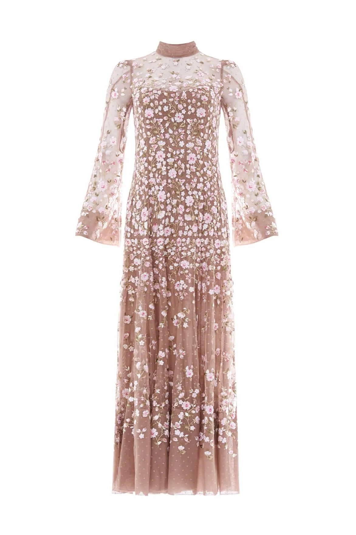 Texture Flow Olive Tone Sylvia Rose Long Sleeve Ankle Gown