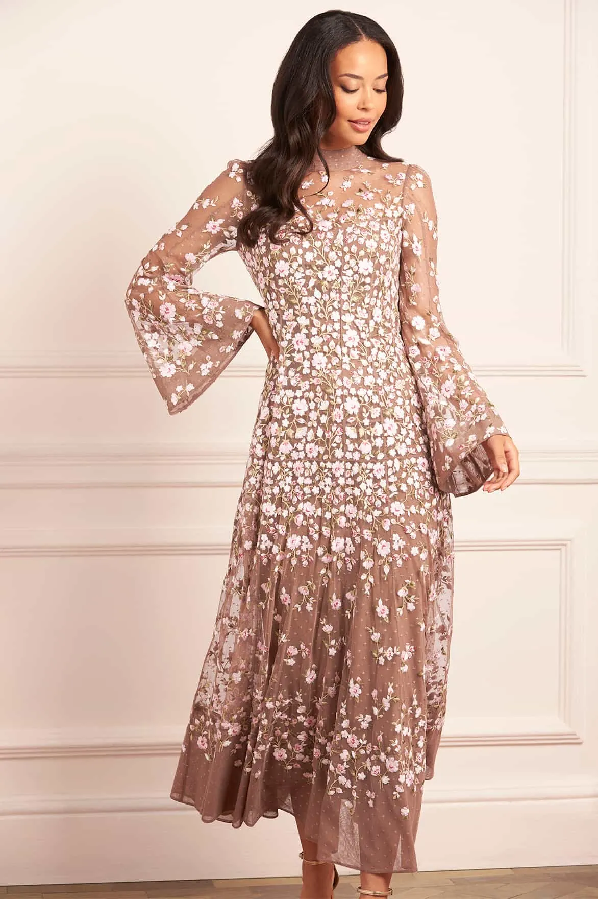 Magic Day Peplum-Style Sylvia Rose Long Sleeve Ankle Gown