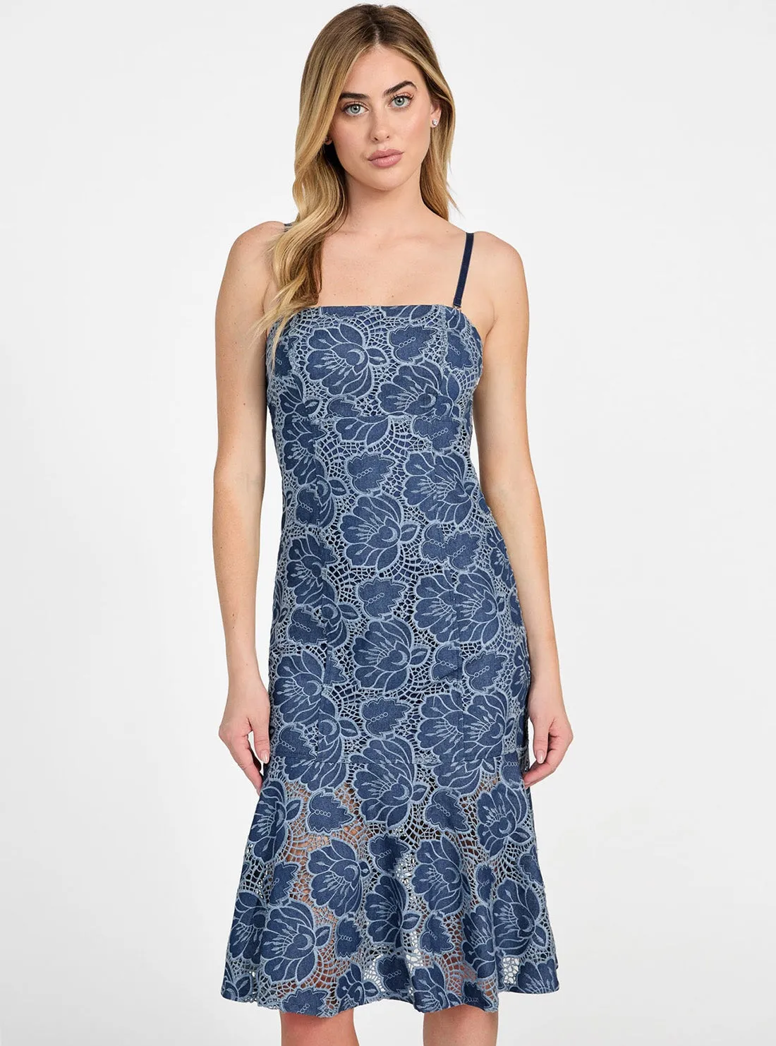 Bishop-Sleeve Blue Maisy Indigo Midi Dress