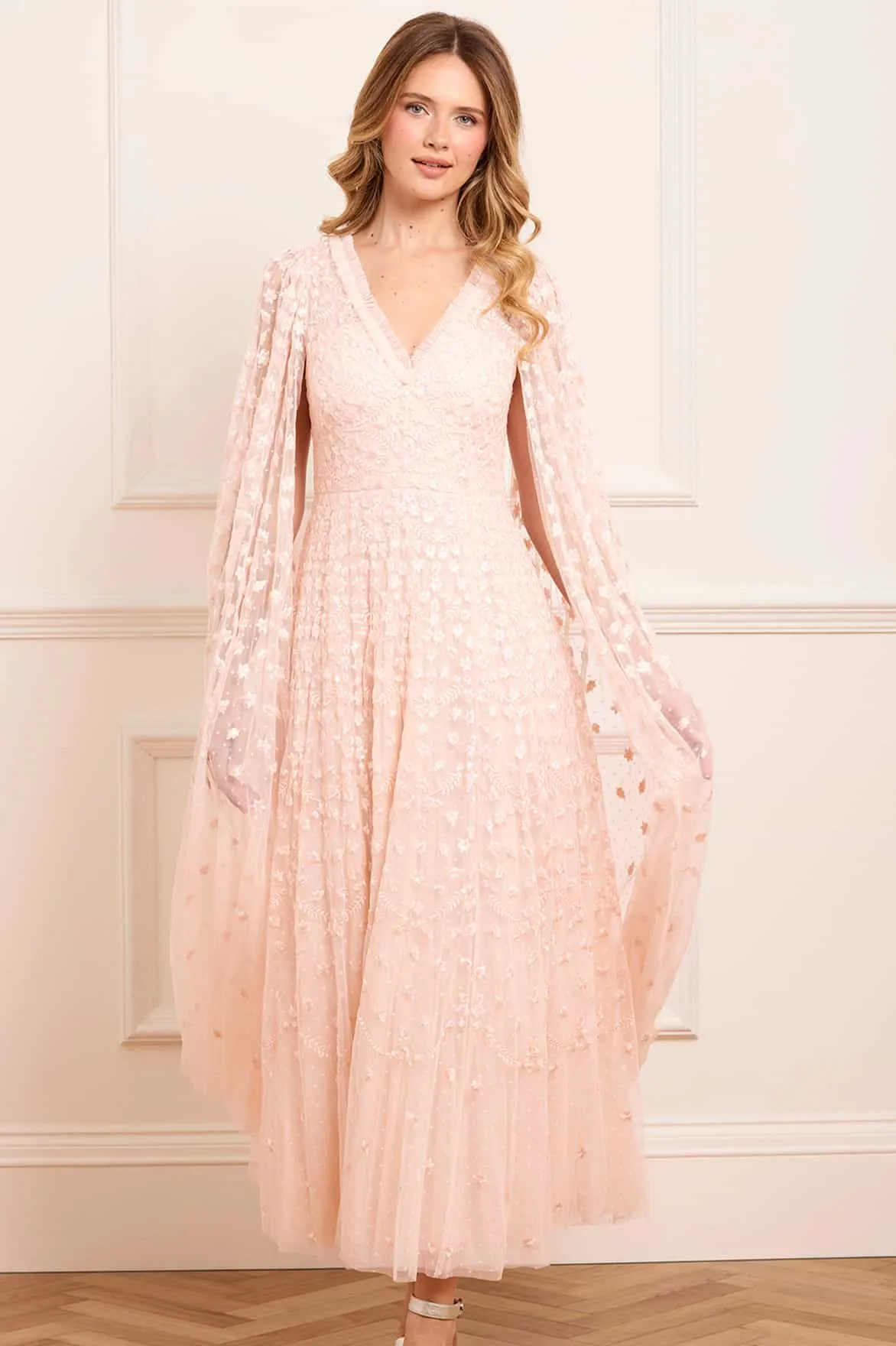 Clover Cape Sleeve Ankle Gown Soft Profile Flattering Cut