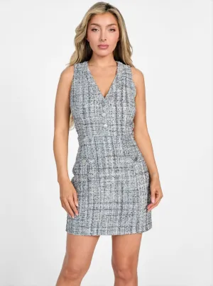 Grey Sadie Mini Tweed Dress Sleek Waist Design Fit Special-Occasion