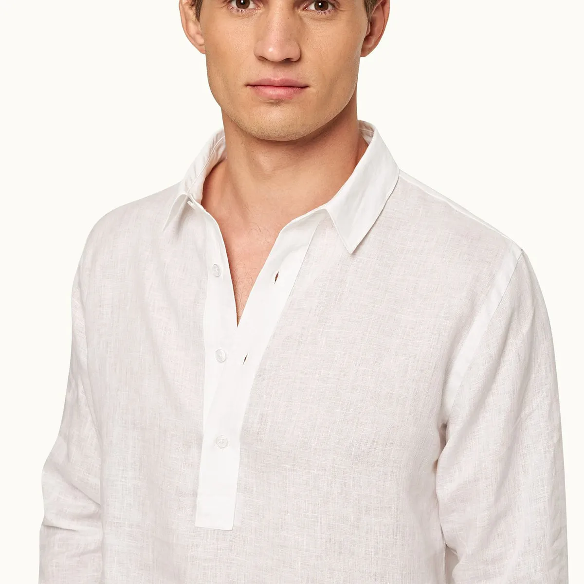 Stylish and Relaxed Slim Fit Wear Orlebar Brown - Percy Overhead Linen Shirt in White