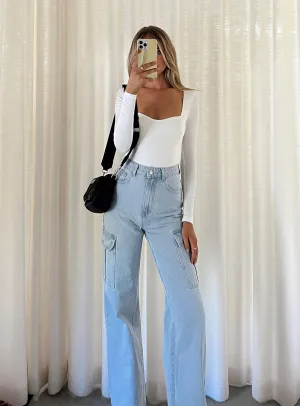 Festival Outfit Comfy Artist Vibe Modern Winter Warmth Loose Pimaga Wide Leg Cargo Jeans Light Wash Denim
