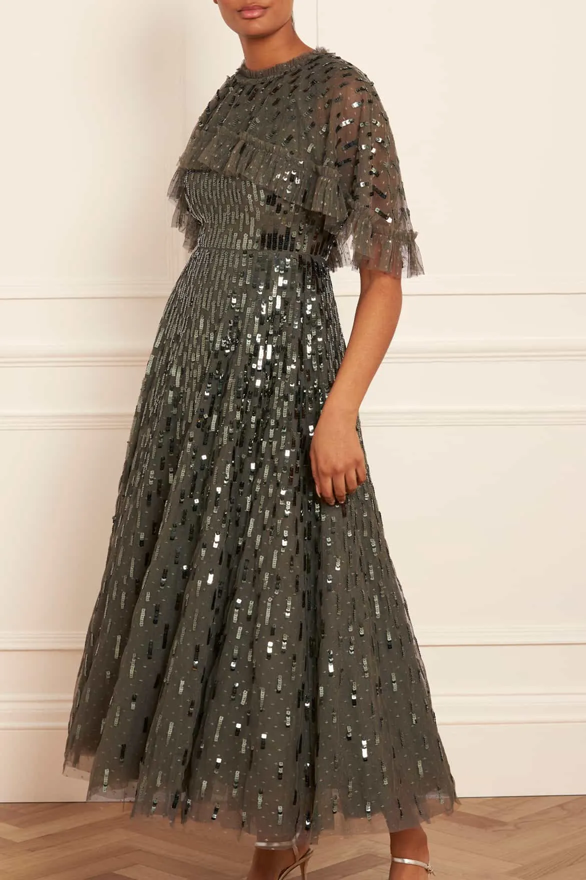 Sequin Dash Cape Ankle Gown Elegant Appearance