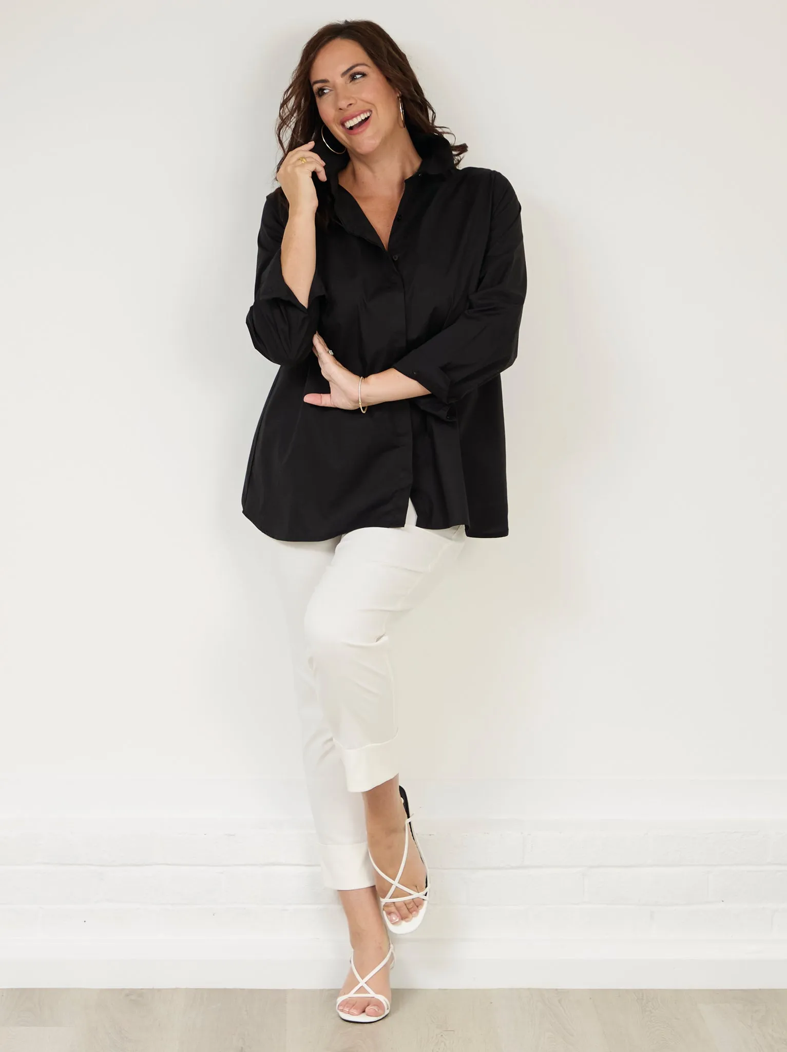 Ripped design Casual Comfort Layers Bella 09 by ROBELL Cuff Stretch Trouser - Ivory