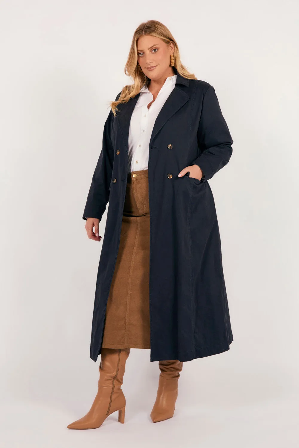 Anti Pilling Technology Hailey Trench Coat in Navy