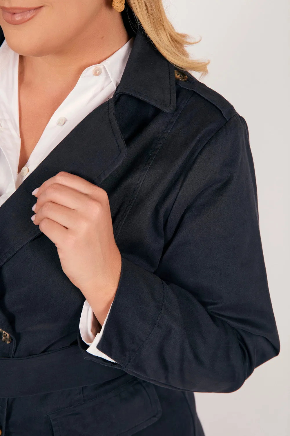 Soft Fleece Lining Lightweight insulation Hailey Trench Coat in Navy