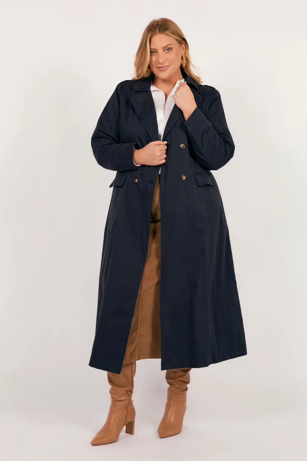 Heat Reflective Layer Light Reflective Hailey Trench Coat in Navy