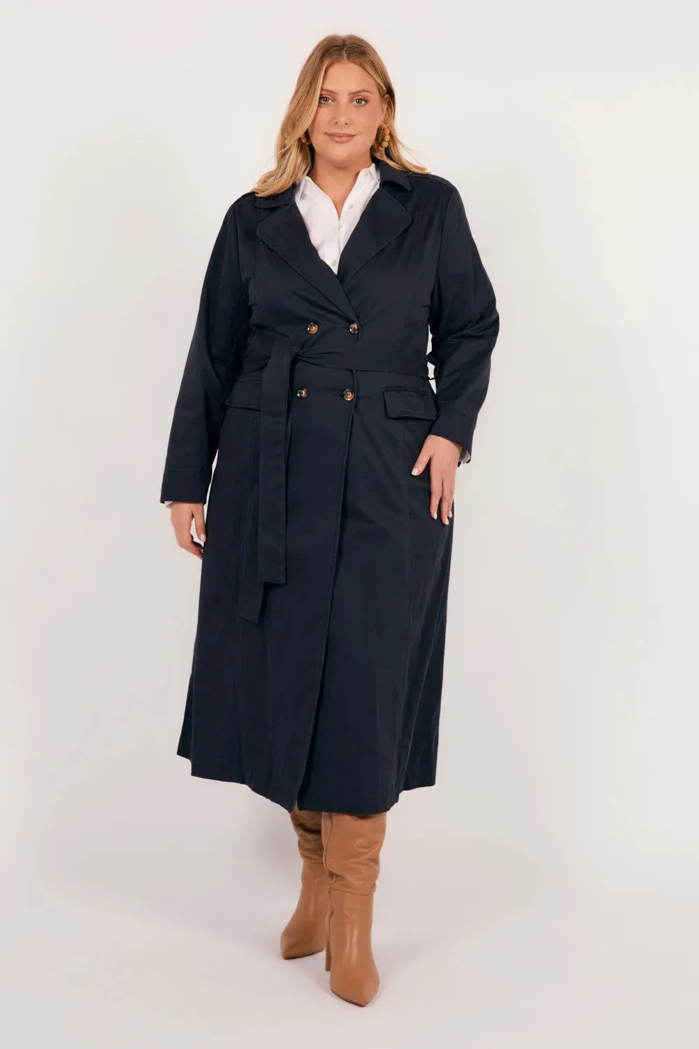 Daily Commute Hailey Trench Coat in Navy