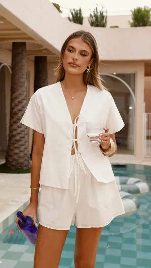 Zella Top and Shorts Set - White FormFitting Cut Wide Glow