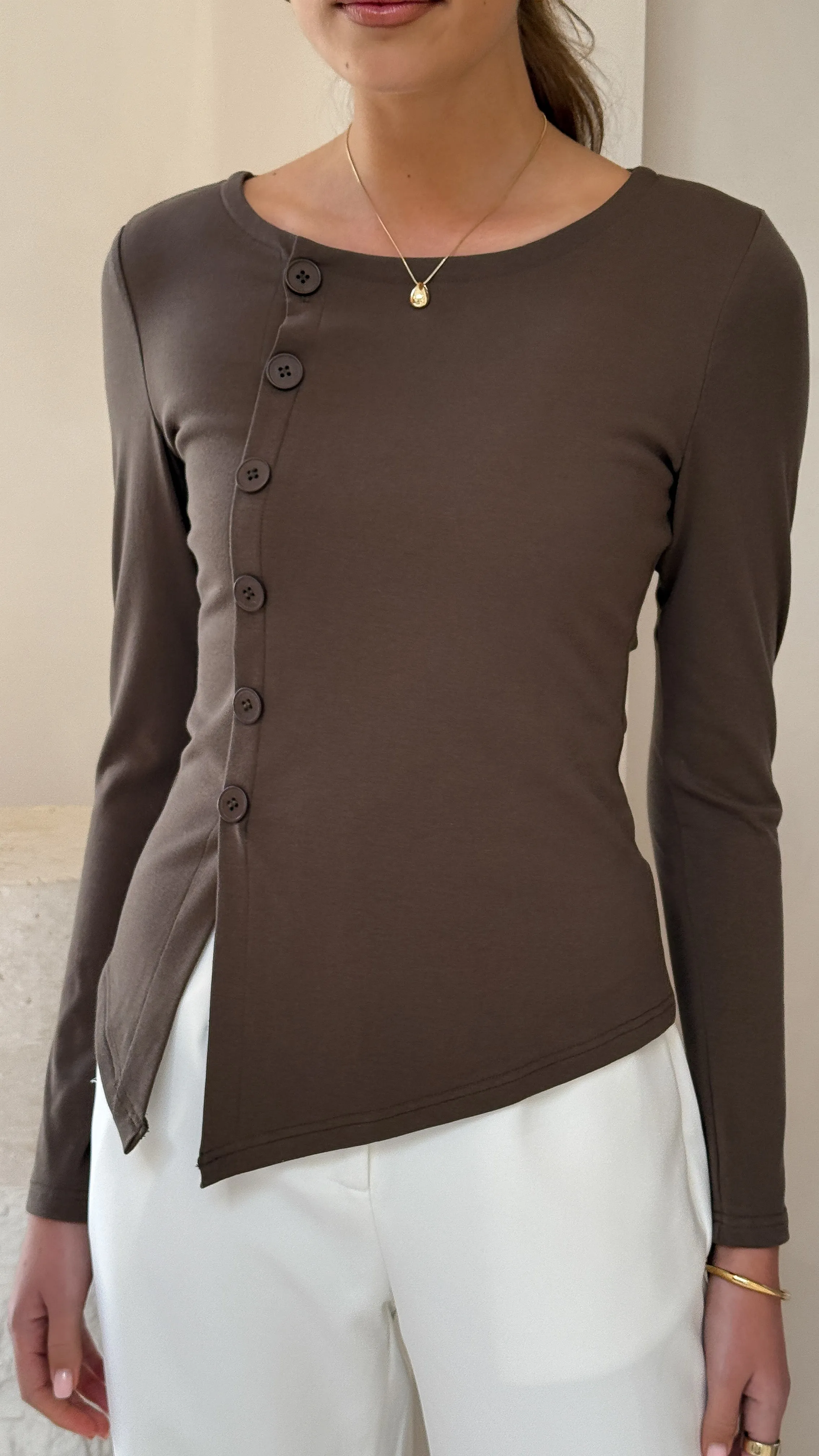 Addison Long Sleeve Top - Brown Comfort Design