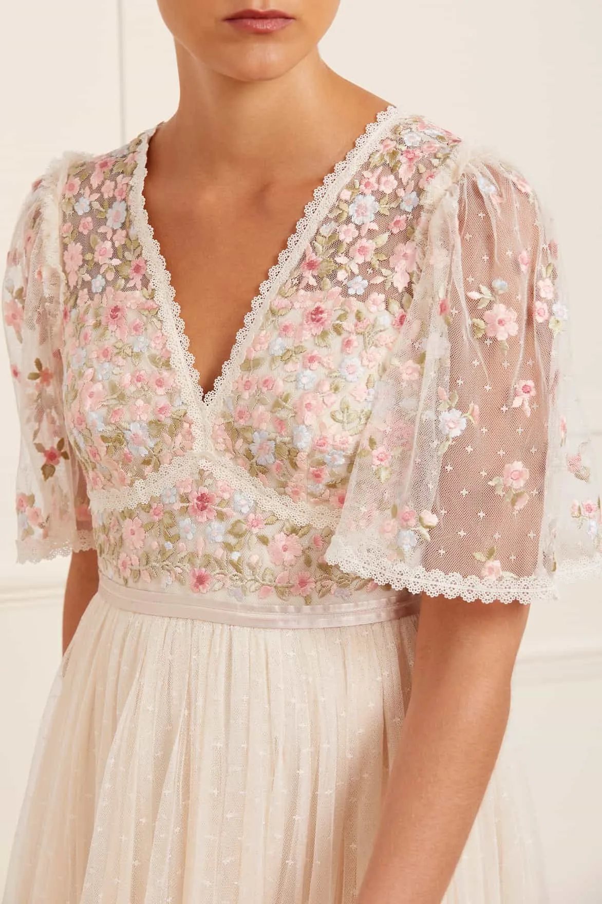 Ribbon Bouquet Bodice Ankle Gown Flattering Fit Wear