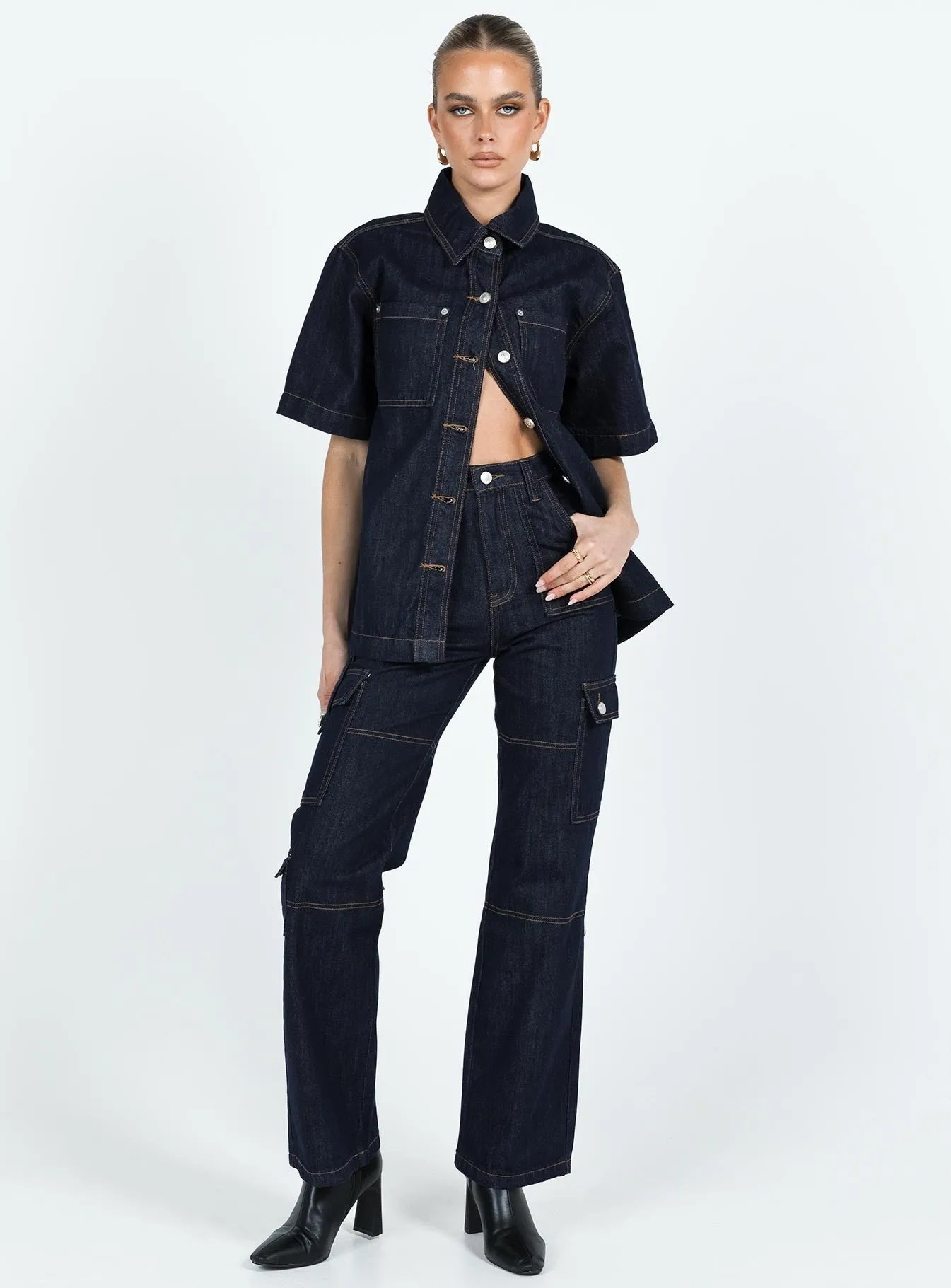 Whitaker Cargo Jeans Dark Denim Soft Aesthetic