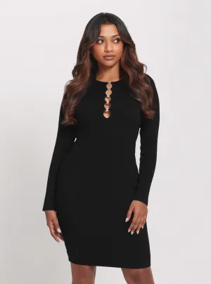 One-Shoulder Eco Black Alphabet Charm Melissa Mini Dress