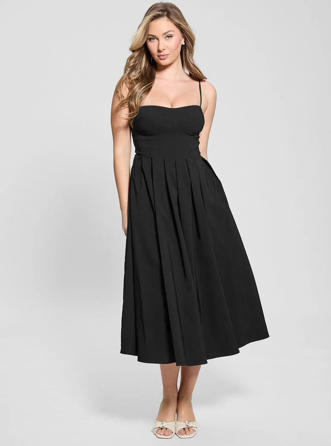 Quick Look Eco Black Bria Midi Pleated Dress