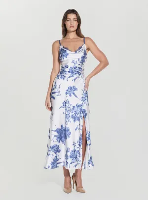 Classic Layer Breathable Feel Eco Blue Floral Print Adele Lace Maxi Dress