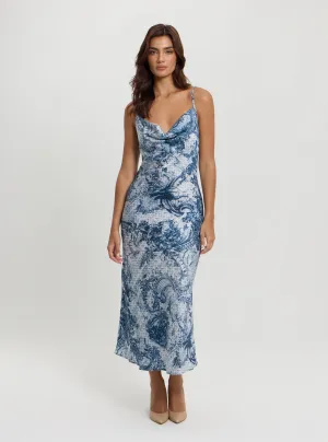 Clean Outline Eco Blue Print Akilina Maxi Dress