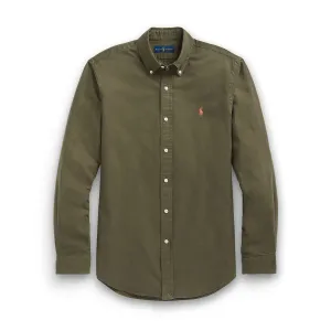 Ultra Soft Texture StretchFabric Polo Ralph Lauren - Slim Fit Long Sleeve Sport Shirt in Khaki