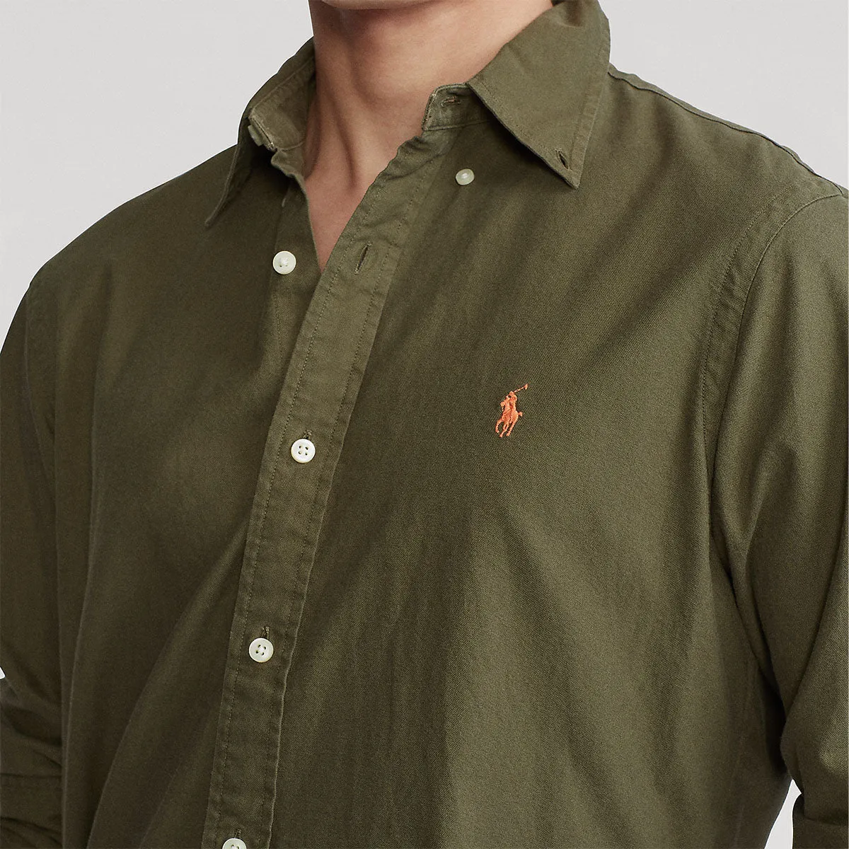 Classic Layer Wear Polo Ralph Lauren - Slim Fit Long Sleeve Sport Shirt in Khaki
