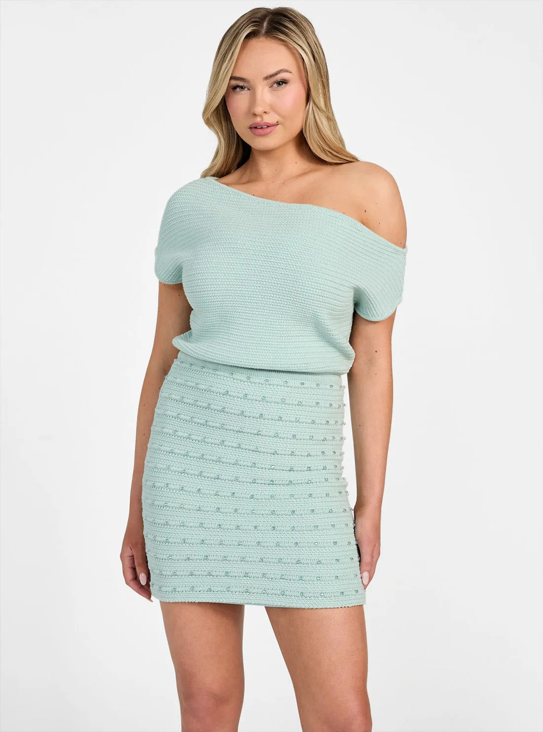 LayeredHemline Office Classic Eco Green Natalia Beaded Crochet Knitted Dress