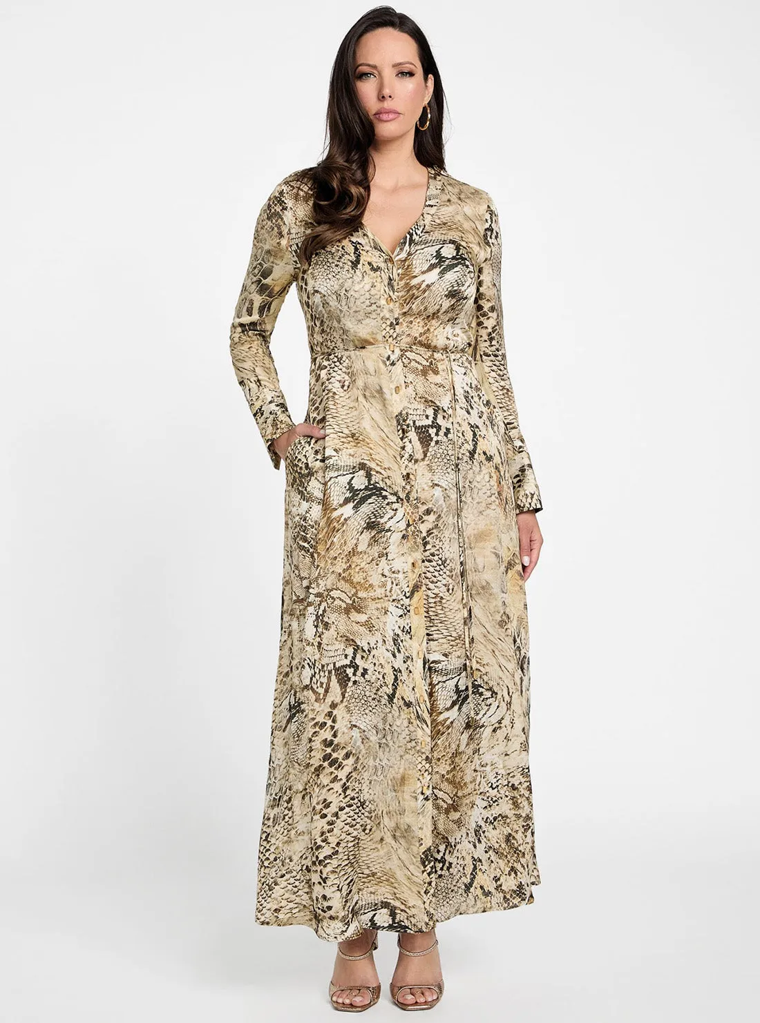 Chic and Flattering Eco Marciano Skin Print Giselle Maxi Dress